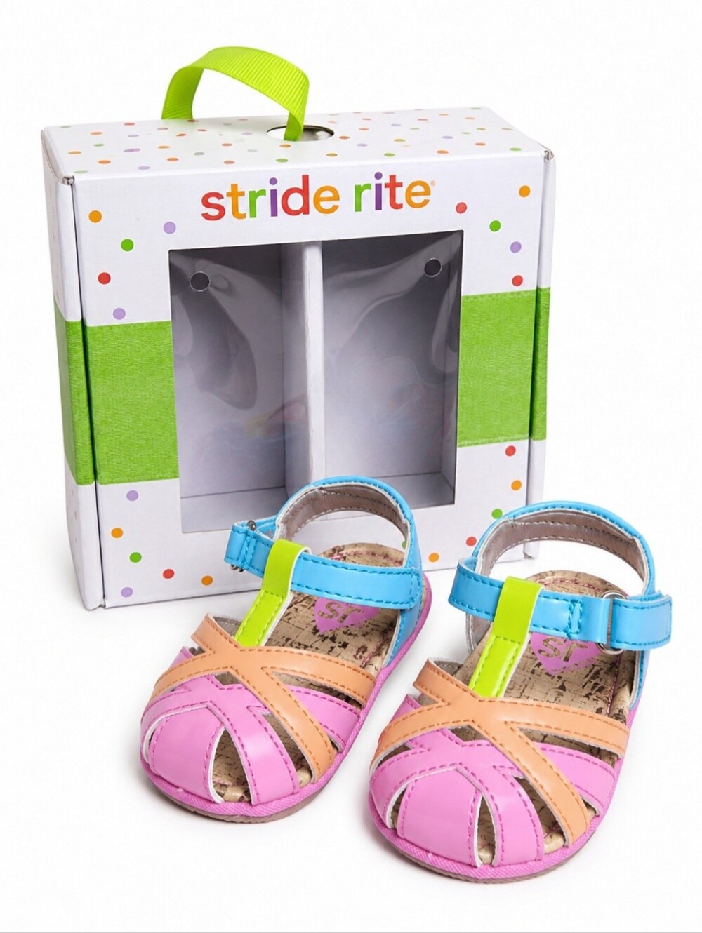 Stride Rite Baby Prewalker Sandals Multicolor Pink Blue Peach Hook & Loop Size 3